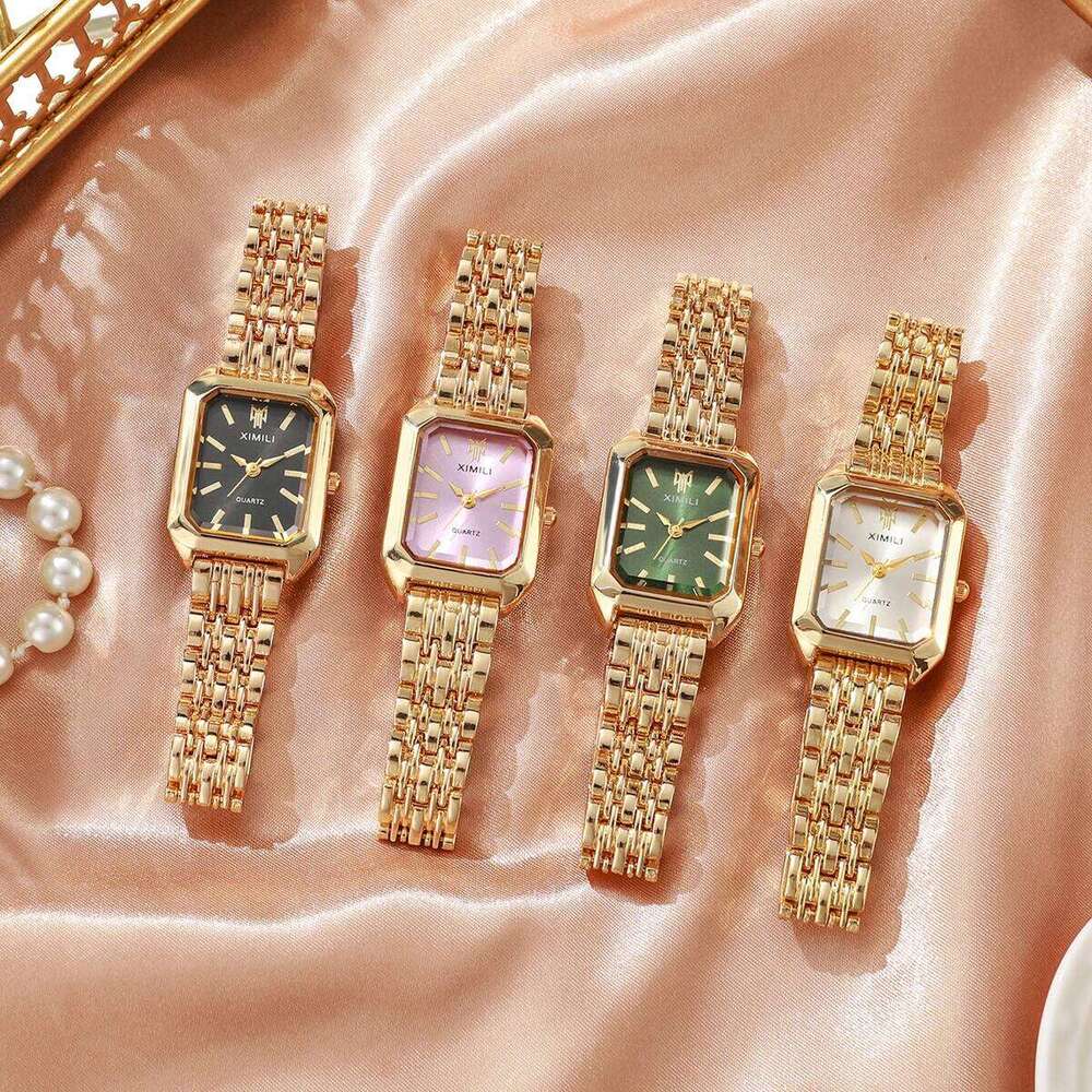 1/2/4PCS Elegant Rectangle Woman Quartz Luxury Stainless Steel Band Ladies Wristes Reloj MujerWithout Box H260228