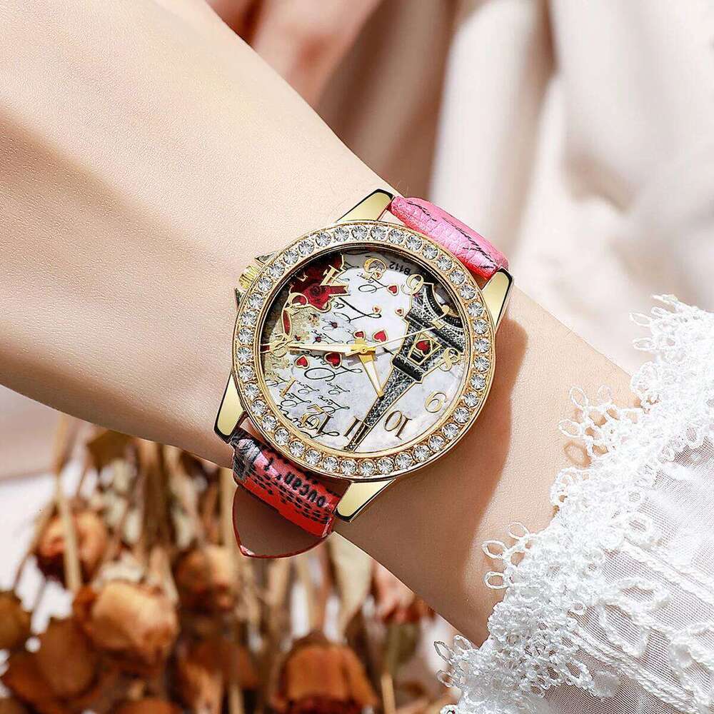Fashion Flowers Women es Ladies Leather Strap Analog Quartz Reloj Mujer Girls Clock Gift H260228