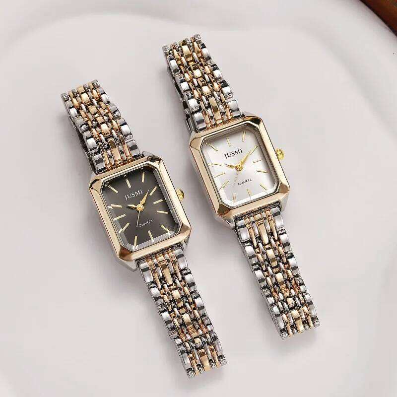 Square women's dual color alloy with steel strap and quartz H260228