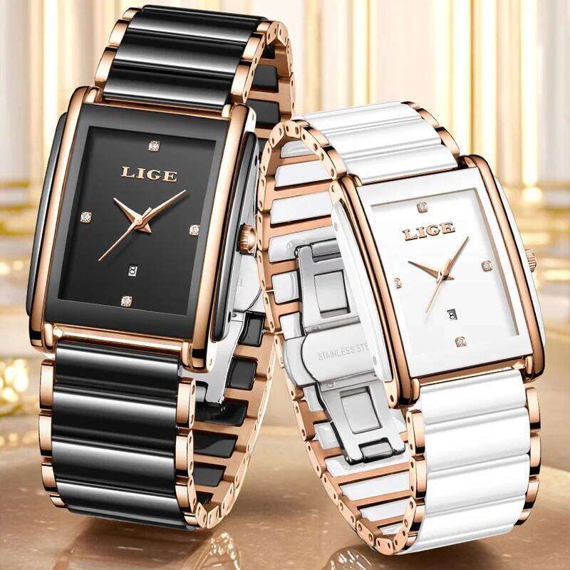 LIGE Fashion Elegant Women's Full Ceramics Strap Ladies Quartz es for Women Gifts Reloj Mujer+Box H260228
