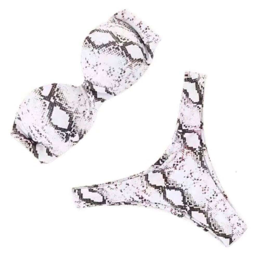 Sexy Bikini Fashion Creative Leopard Print Snake Pattern Steel Holder Strapless Triangle Swimming Water Swimsuit Women Z260301