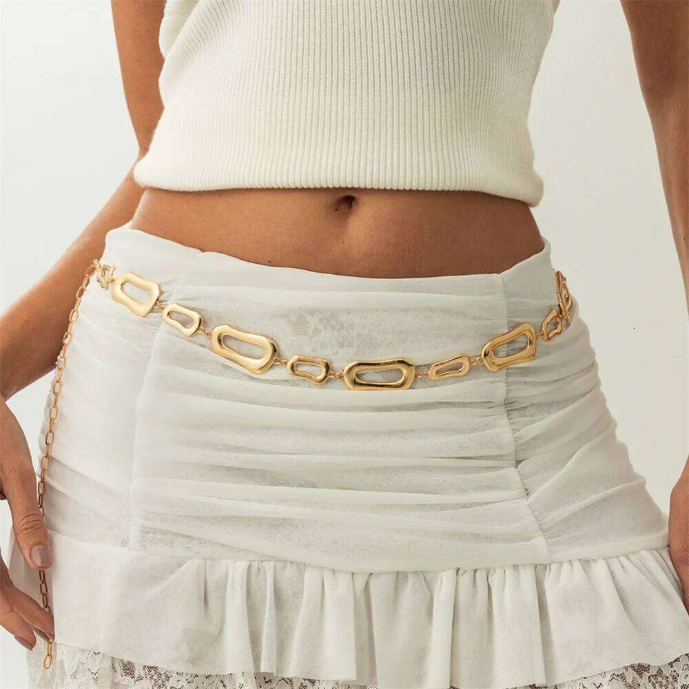 Vintage Punk Irregular Geometry Metal Waist Chain for Women Sexy Gothic Hip Hop Dress Jeans Waistband Long Fashion Jewelry H260228