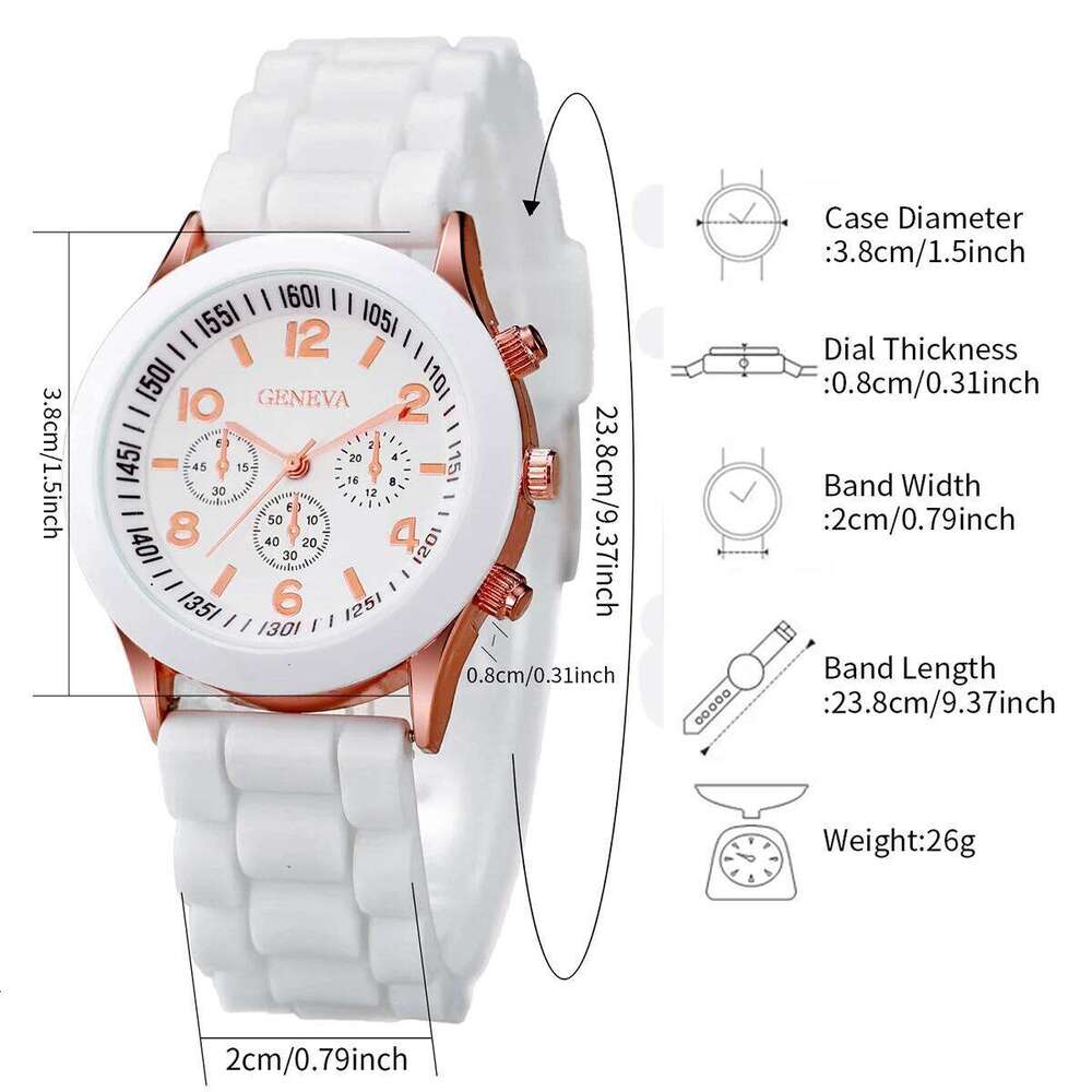 5pcs/set Women White Silicone Band Quartz and Beads Tassels Set H260228