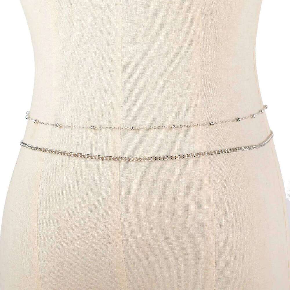 Gold Plated Waterproof Waist Chains for Women Stainless Steel Layered Cuban Pearl Satellite Beads Belly Belt Body Jewelry H260228