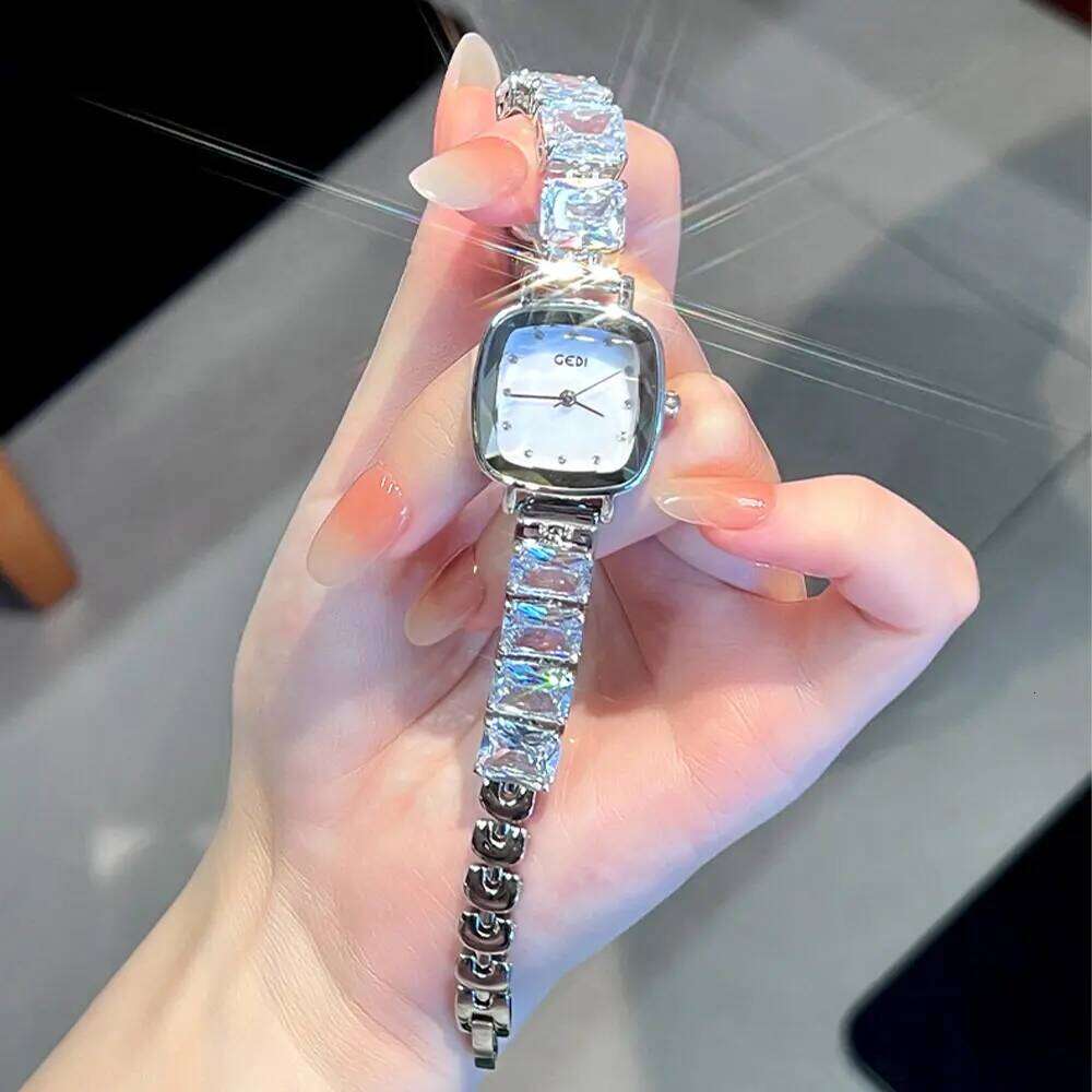 GEDI Women's Quartz Exquisite Zircon - "Crushed Ice" Style & Sugar-Cube Dial Unique Design Ladies H260228