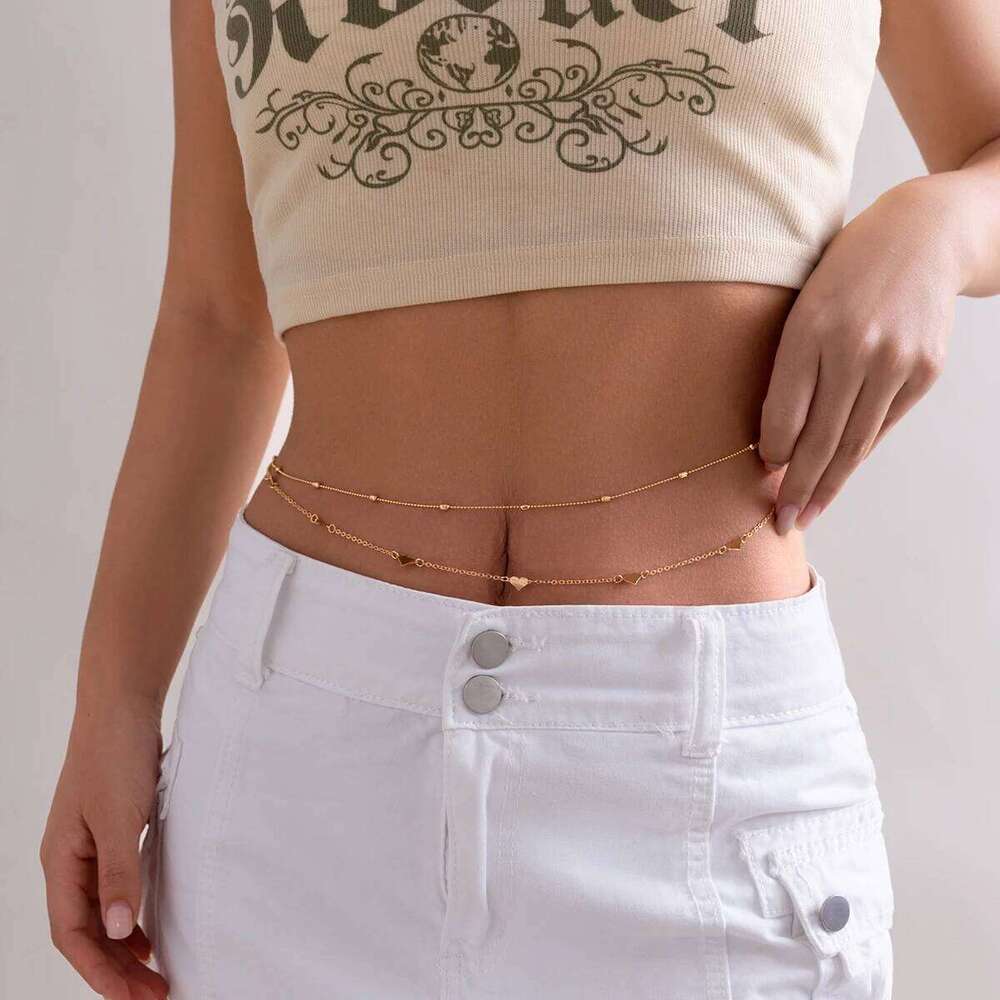 IngeSight.Z 2pcs/set Sexy Heart Copper Beads Belly Waist Women Punk Gold Color Metal Link Chain Body Jewelry H260228
