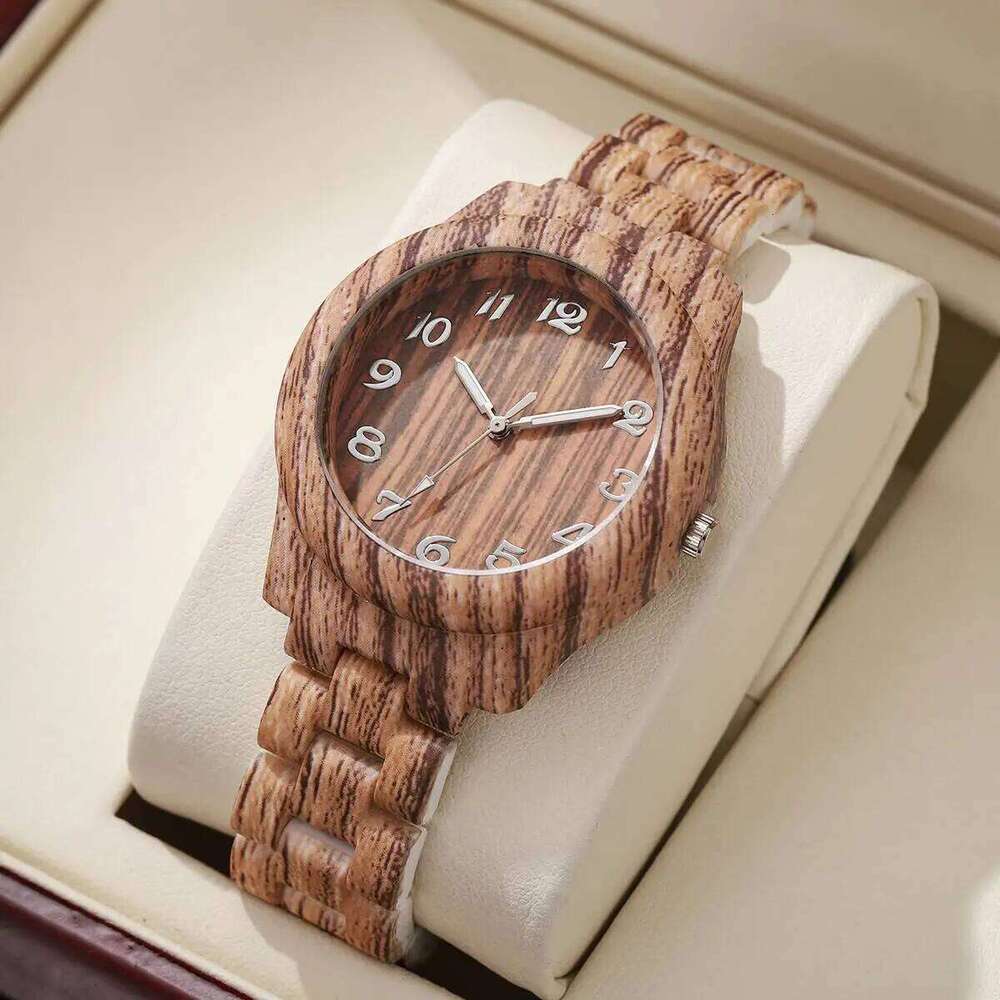 Fashion Women es Casual Wooden Pattern Plastic Strap Women's Quartz Reloj MujerWithout Box H260228