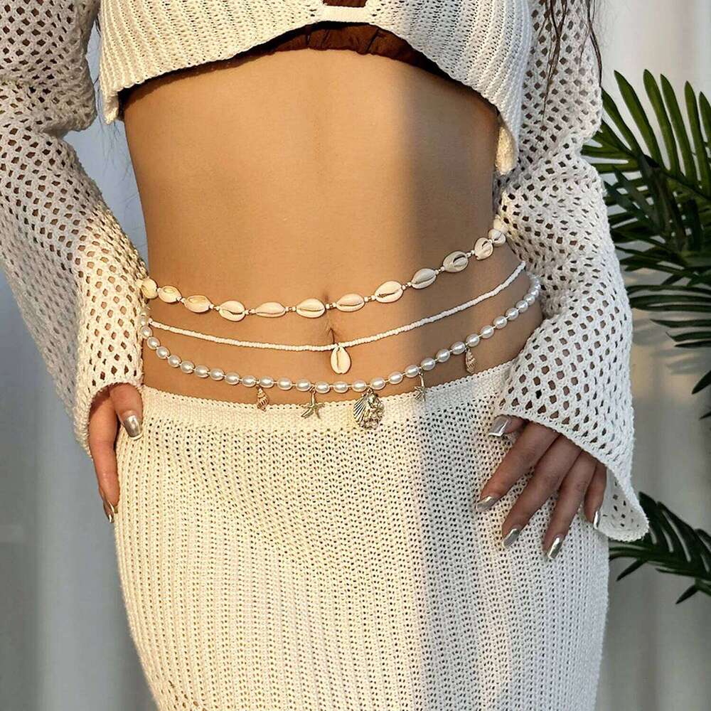 Boho Sexy Fashion Layered Tassel Starfish Waist Belly Women Summer Beach Sea Turtle Conch Shell Pearl Body Chain Jewelry H260228