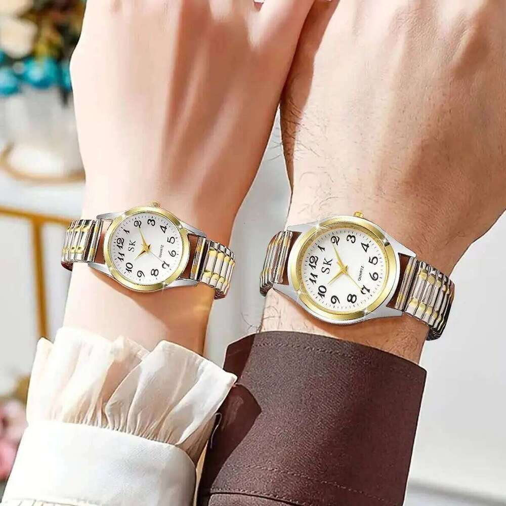 2PCS/Set Fashion Couple Elastic Strap Women es Men Quartz Wristes Without Box H260228