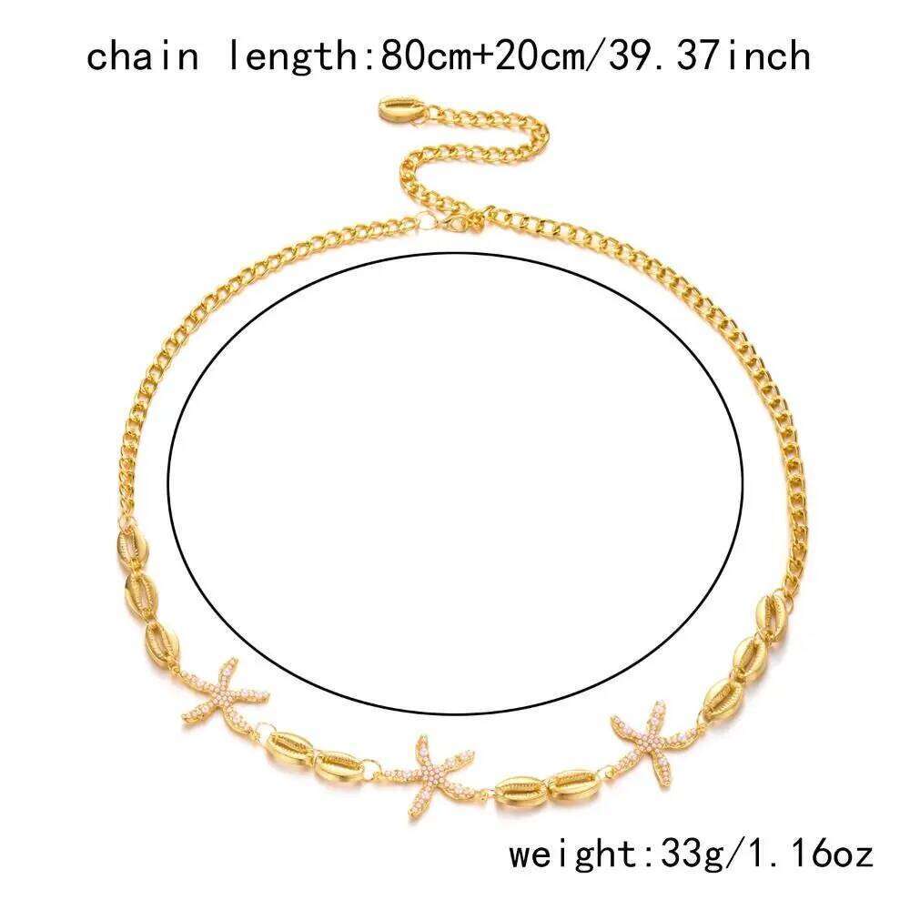 Fashion Bohemian Chain Imitation Pearl Sea Star Shell Waist Link Hollow Out Beach Bikini Jewelry Accessories for Women H260228