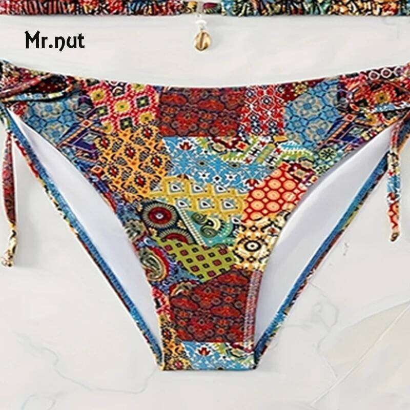 Mr. Nut 2025 New Neck Print Lace Up Split Women Sexy Beach Leak Back Swimsuit Bikini Z260301