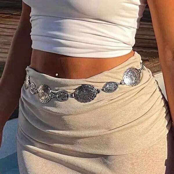 Boho Ethnic Style Retro Metal Sun Moon Waist for Women Fashion Versatile Dress Belt Belly Chain Body Jewelry Accessories H260228