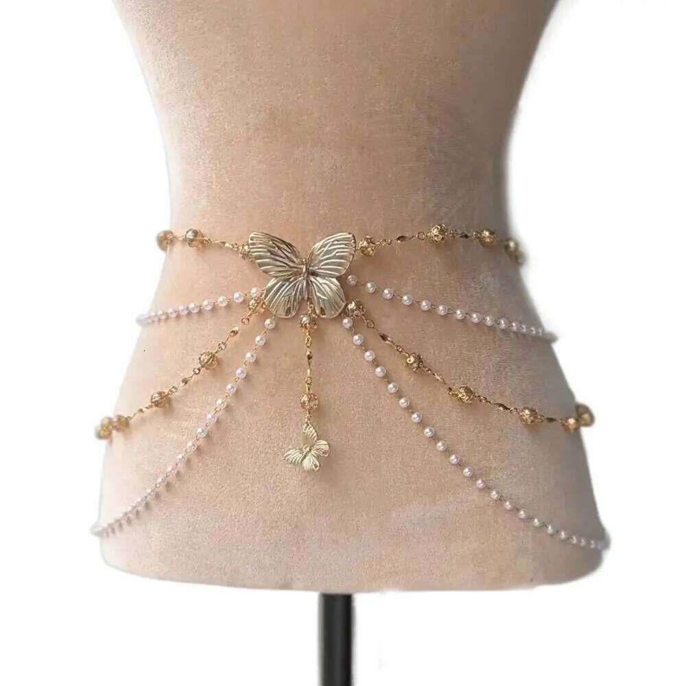 Fashion Elegant Pearl Chains Versatile Boho Floral Belly Waist Accessory Hip Chain Women H260228