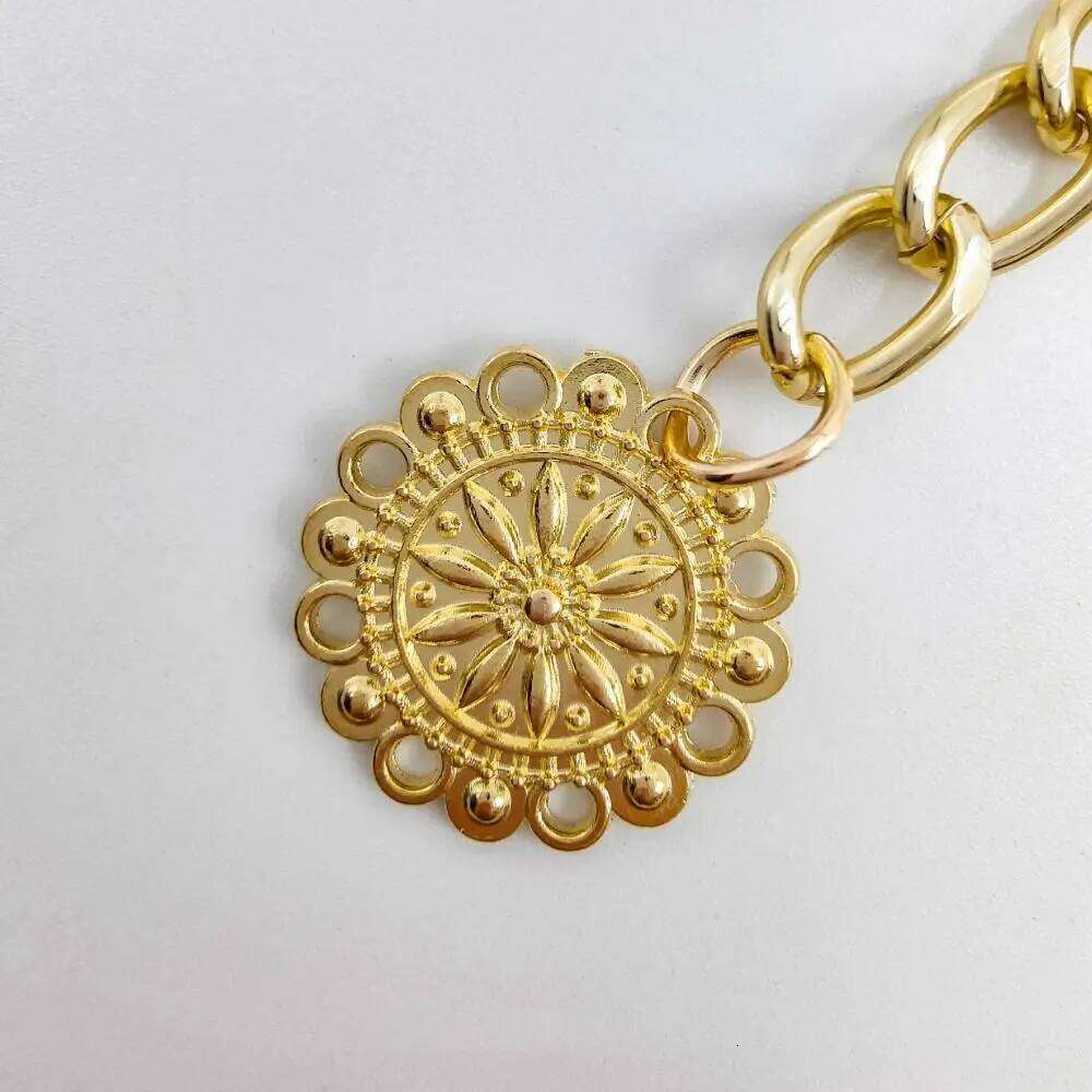 Antique Jewelry Ethnic Style Adjustable Body Accessory Sunflower Round Waist Retro Metal Chain Belt Women H260228
