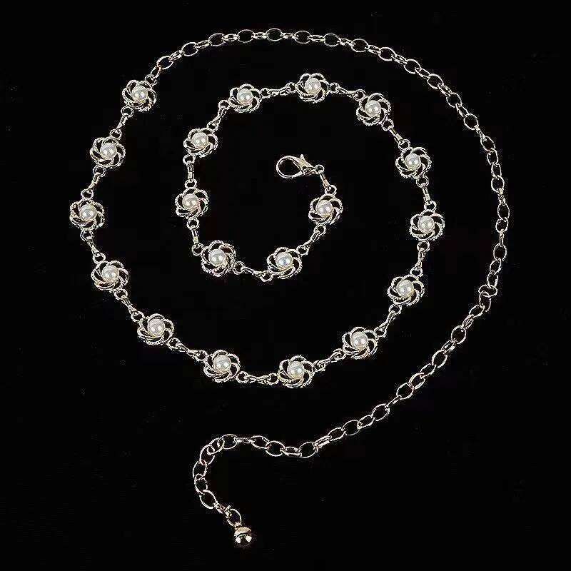 Fashion Metal Pearl Waist for Women Exquisite Gold Color Geometric Hollow Flower Belly Chain Dress Jewelry Gifts H260228