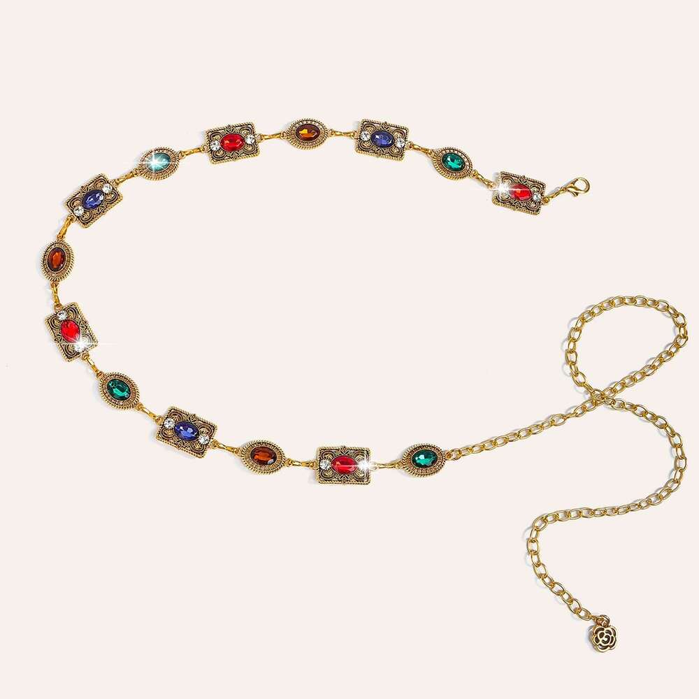 1pc Retro Rhinestone Metal Chain Trendy Individual Waist Belt Accessory H260228