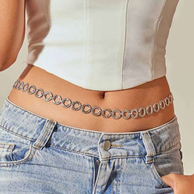 Exaggerated Metal Geometric Circular Waist for Women Fashion Gold Color Hollow Round Belly Chain Jewelry Accessories H260228