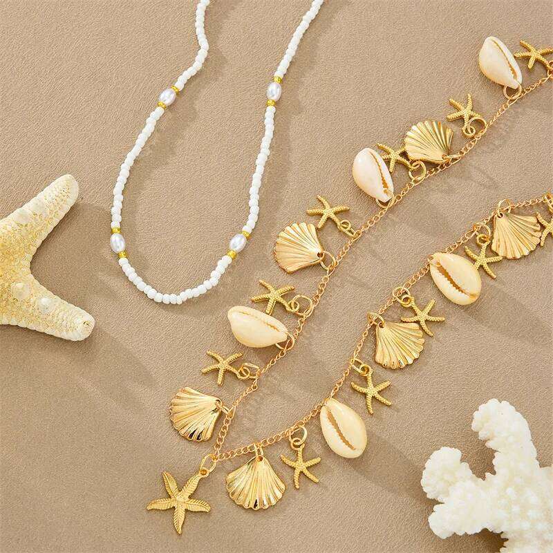 New Bohemia Style Starfish Scallop Shell Double Layer Waist Fashion Imitation Pearl Conch Body Chain Summer Beach Jewelry H260228