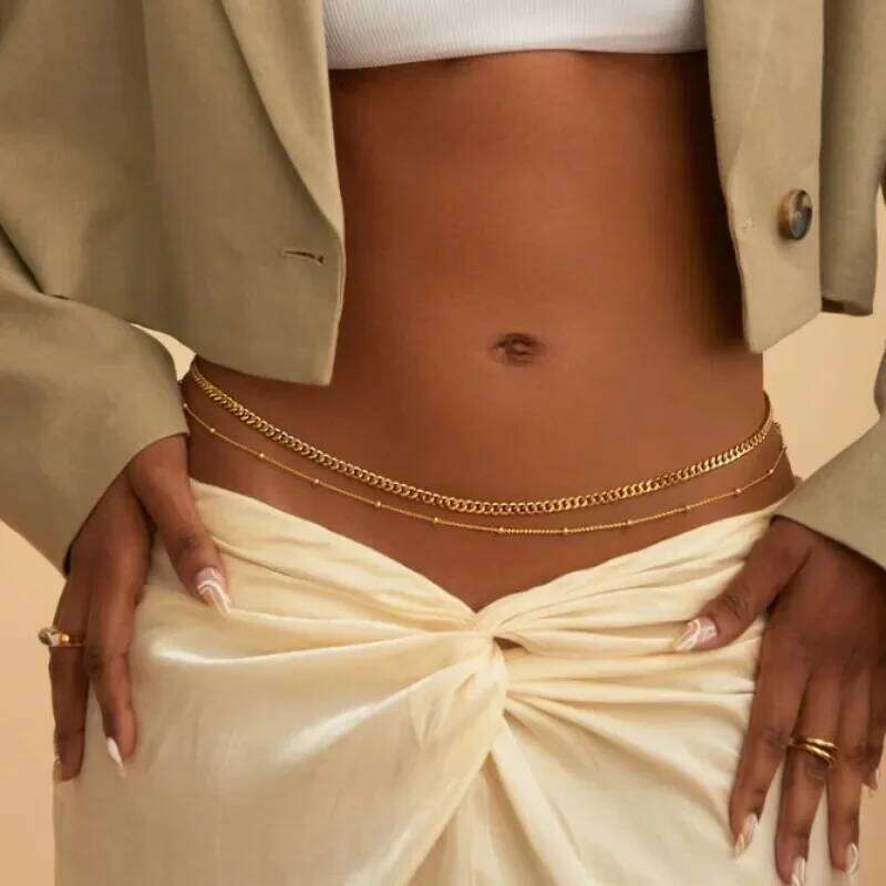 Fashion Sexy Round Bead Double Simple Metal Thick Body Chain Women's Belly Waist Decoration H260228