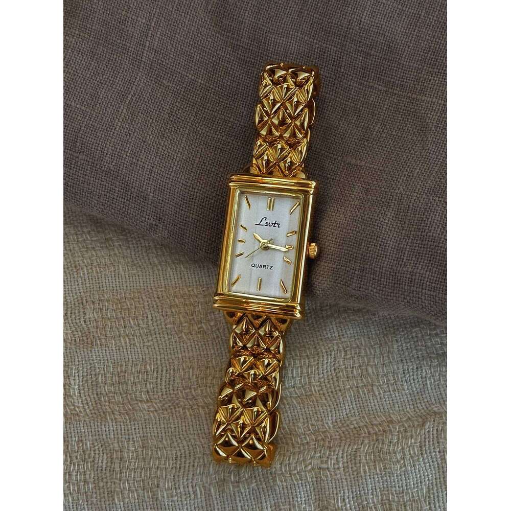 1 New Gold-Colored French High-End Light Luxury Fashion Simple Dial with Stainless Steel Strap, Elegant Exquisite Casual Style Women's Quartz , H
