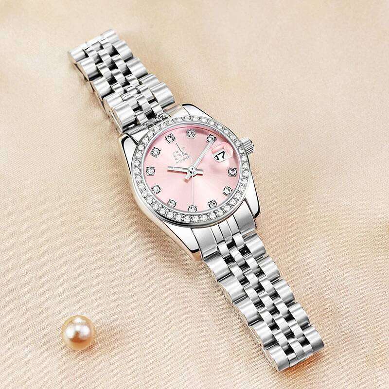 UTHAI CQ484 Fashionable women's light steel strip, waterproof diamond inlaid quartz , exquisite clock gift H260228