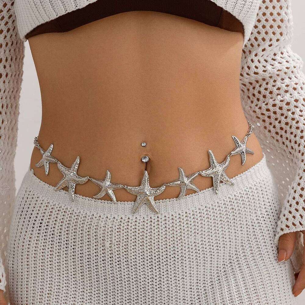 Ingemark Punk Vintage Metal Starfish Petal Flower Waist Chain for Women Summer Beach Bikini Belly Belt Y2K Jewelry Accessories H260228
