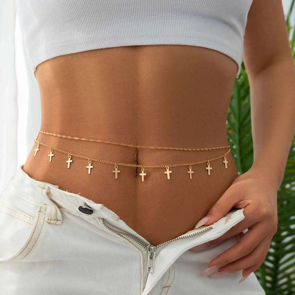 Ingemark Vintage Cross Jesus Pendant Waist Belly Belt for Women Summer Beach Bikinis Sexy Body Chain Festival Accessories H260228
