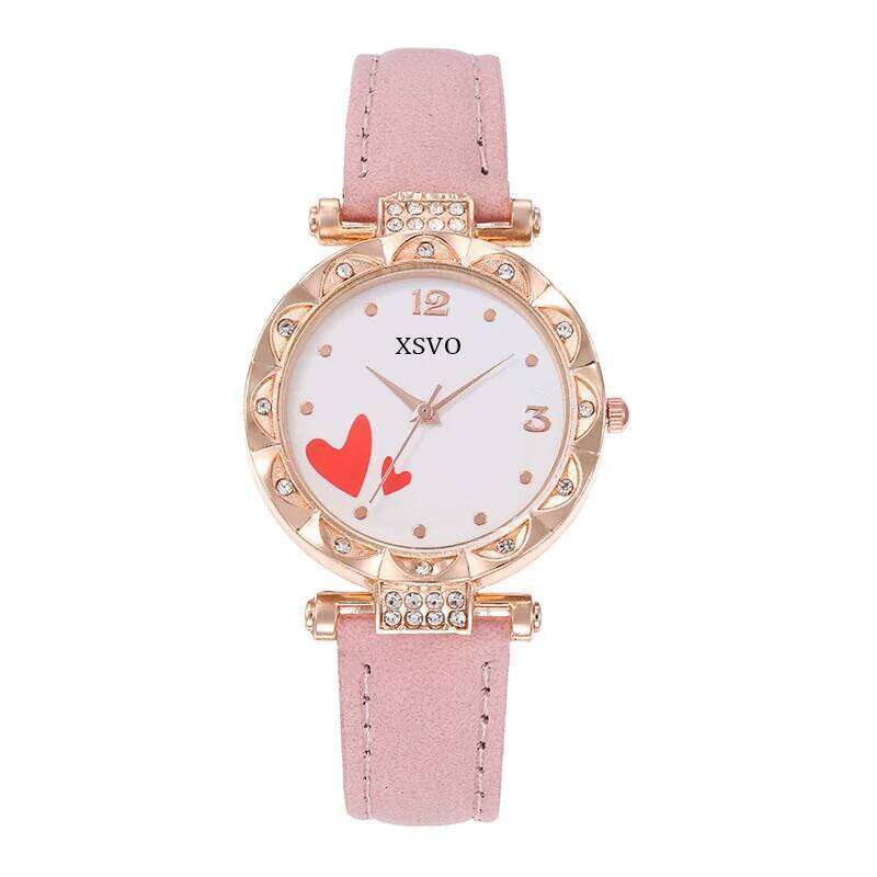 Women's Love 4-piece Belt Diamond Heart-shaped Dial Quartz Girl's Heart Student Christmas Gift H260228