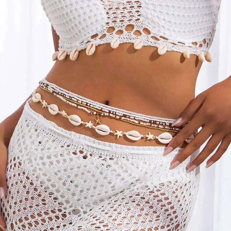 Ingemark 6Pcs/Set Boho Sexy Elastic Beads Waist Chain for Women Bikinis Summer Beach Ethnic Belly Belt Body Jewelry Gift H260228