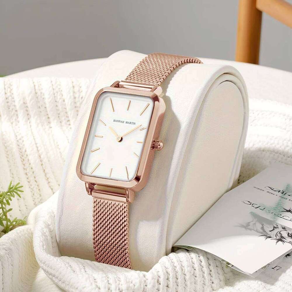 HANNAH MARTIN Brand Women Simple Square Fashion Japanese Quartz Movement Stainless Steel Mesh Belt 3Bar Waterproof es H260228