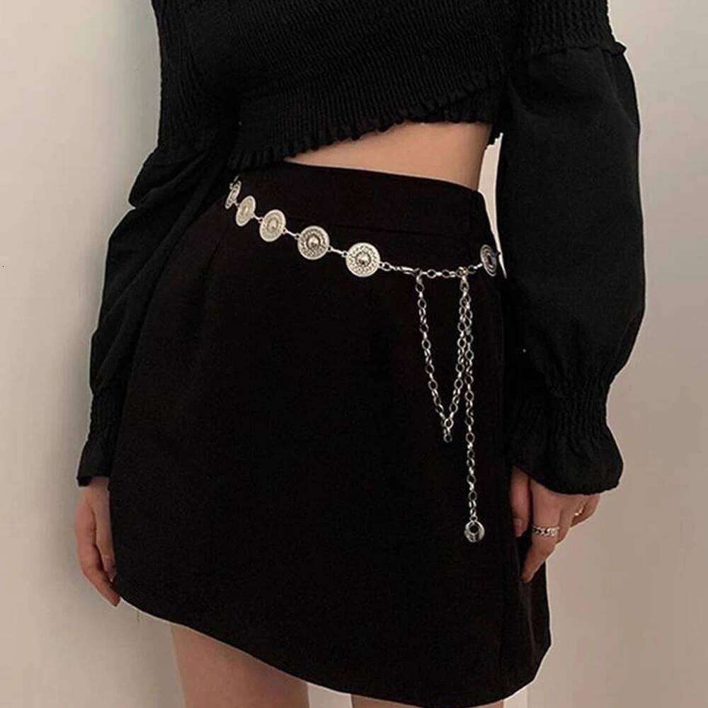 Vintage Metal Elegant Ladies Disc Bohemian Body Chains Fashion Round Pendant Circle Shaped Waist Chain Women H260228