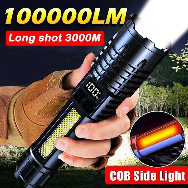 100W High Power Rechargeable Led Flashlight Very Strong With Side Light Torch Portable Emergency Lighting For Camping Hiking Z260301