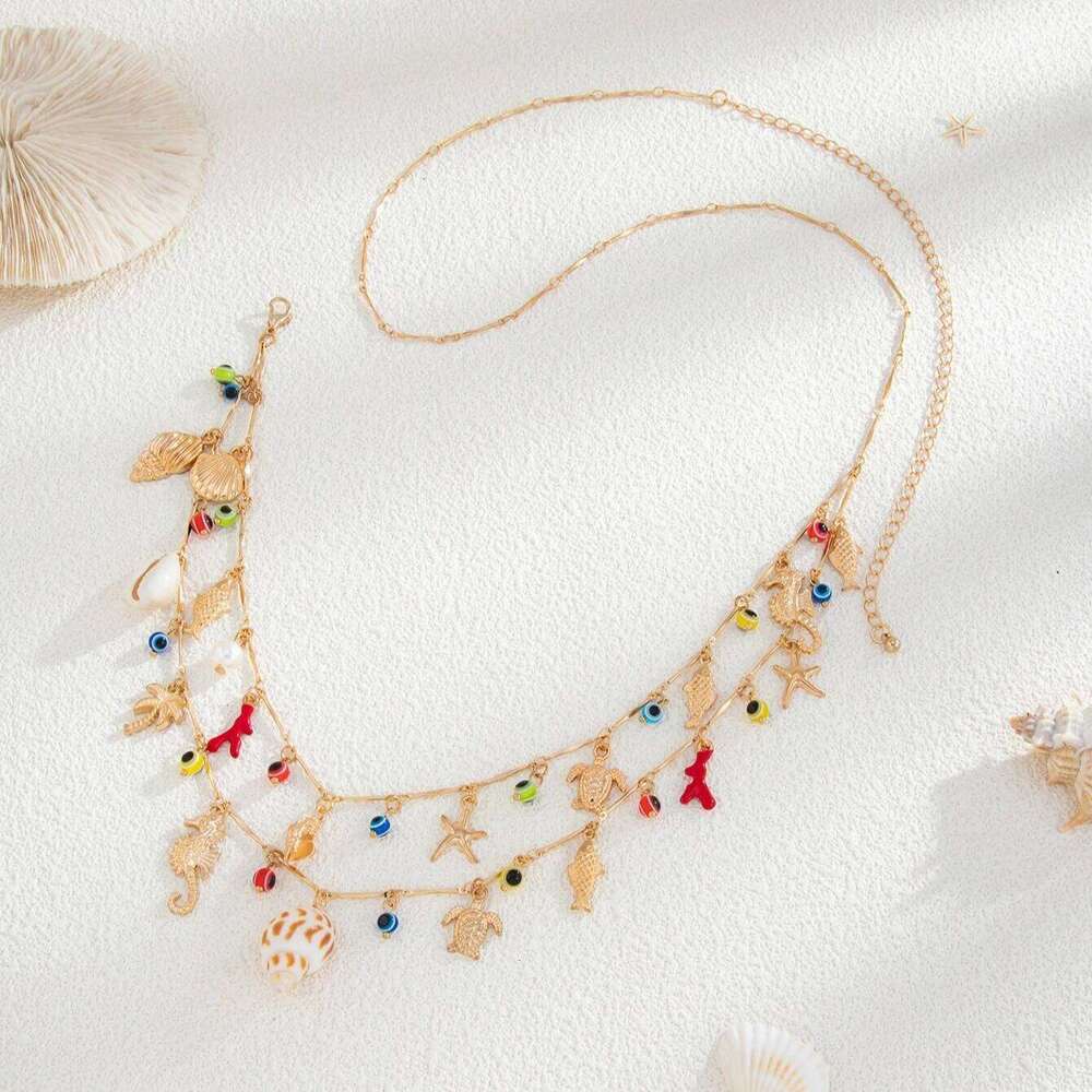 Personality Women's Body Multi-Element INS Style Metal Thin Waist Chain Gold Pendant Double-Layer Versatile Belt H260228