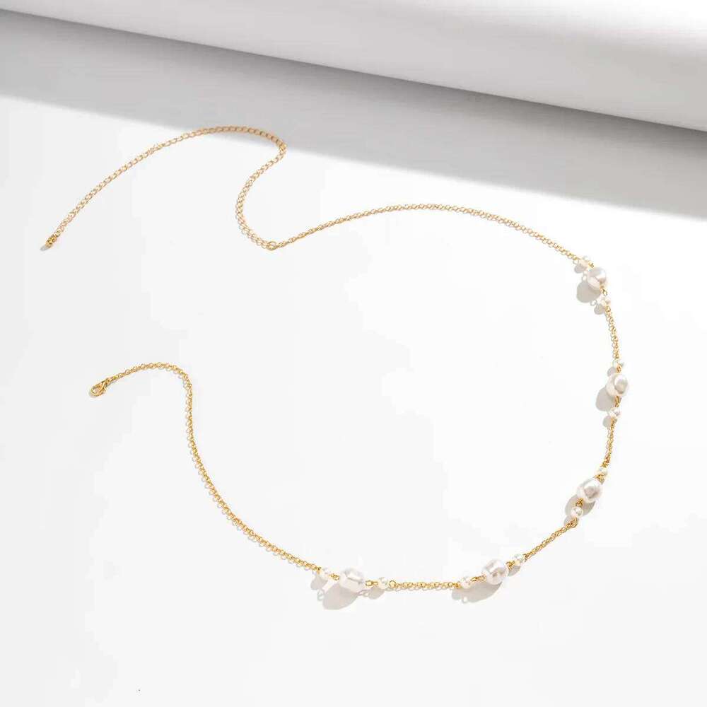 Kpop Irregular Imitation Pearl Waist Belly Chain for Women Gold Color Metal Sexy Summer Bikini Beach Body Jewelry 2023 New Trend H260228