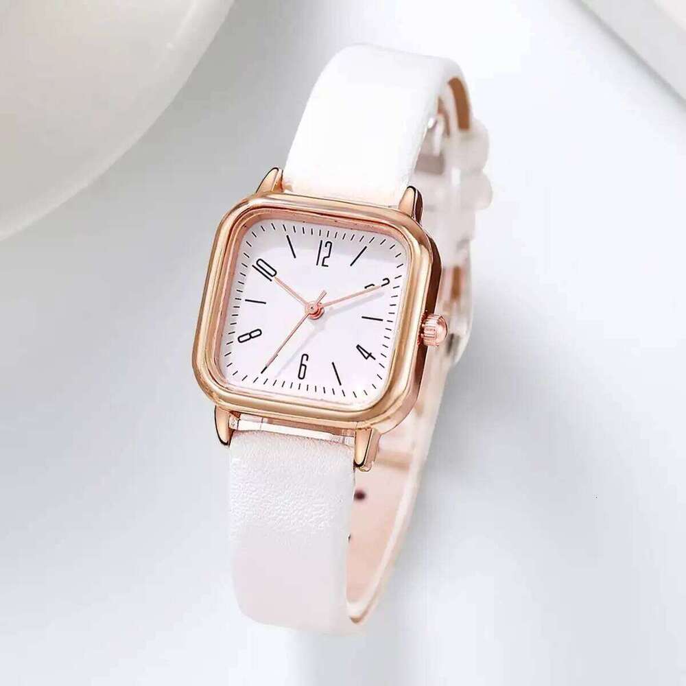2PCS/Set Fashion Square Women es Leather Strap Quartz Wrist Rhinestone Set Reloj Mujer H260228