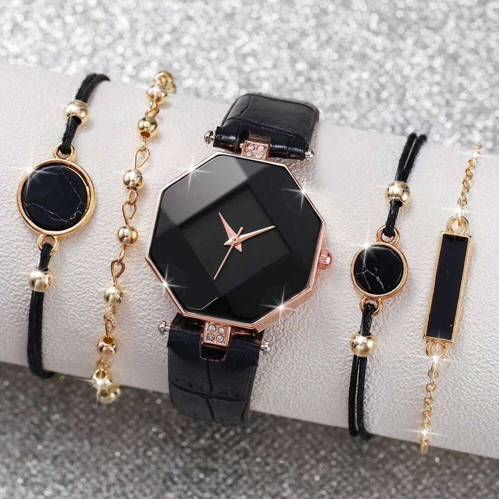 5/6PCS Fashion es Simple Leather Band Quartz for Women Clock Jewelry Set Reloj MujerWithout Box H260228