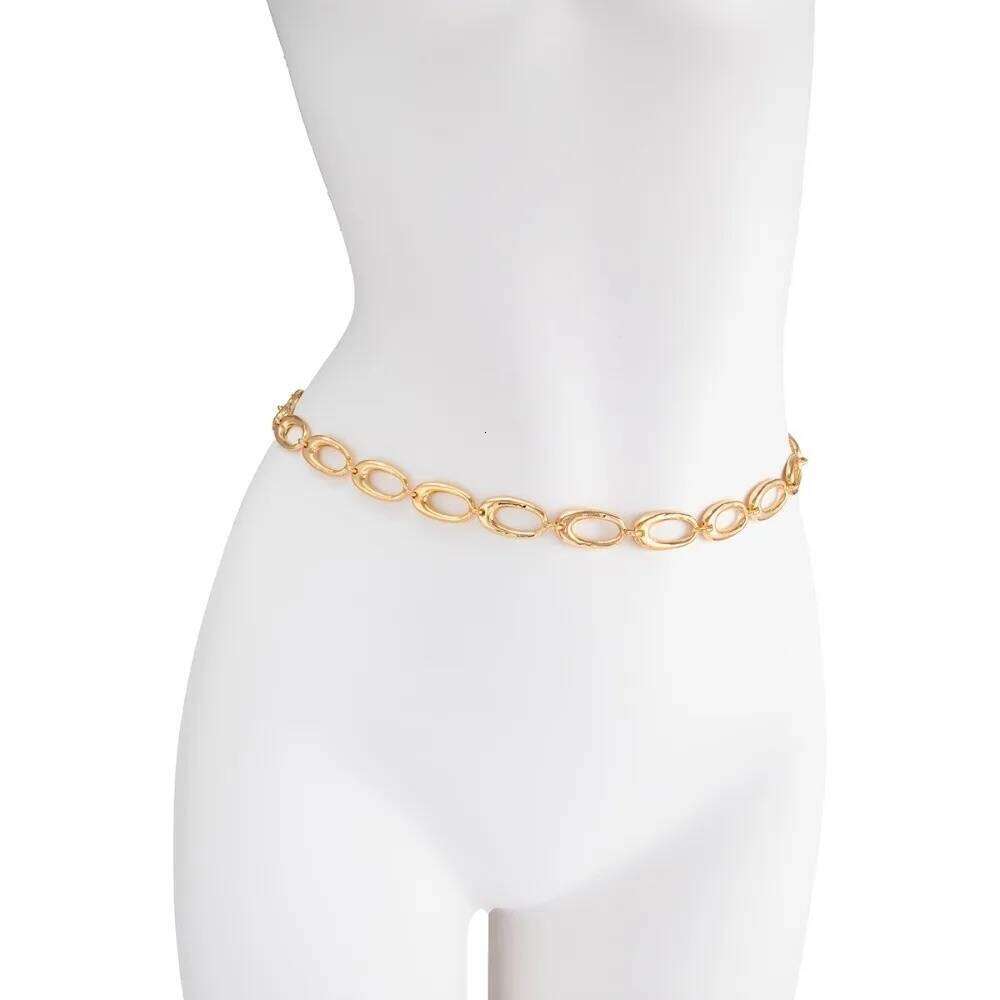 Retro Boho Punk Metal Body Irregular Elliptical Shape Minimalist Hollow Waist Chain Women Fashion H260228