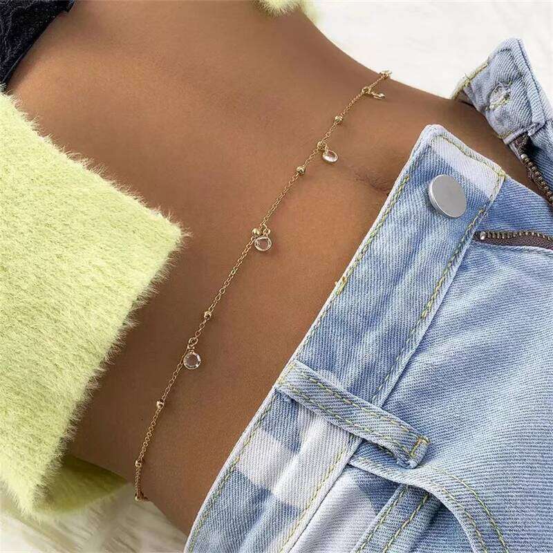 Rhinestone Waist Sexy Beach Metal Ball Thin Chain Body Chains Personalized And Minimalist Crystal Tassel Pendant Jewelry H260228