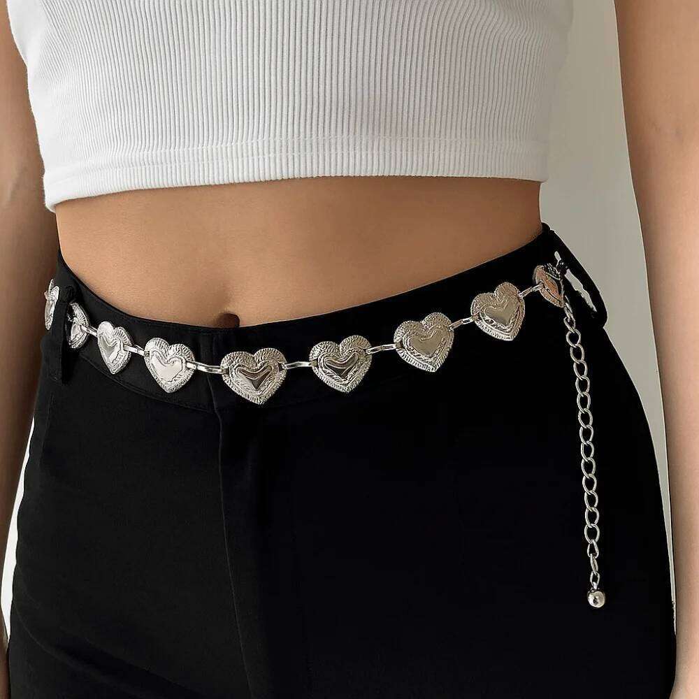 Vintage Metal Adjustable Body Jewelry Tassel Waist Solid Color -Heart Chain Belt Women H260228