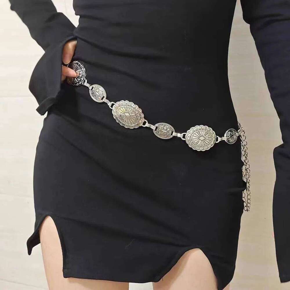 Retro Style Women's Metal Waist Chain Accessories Fashion Y2K Skirt Dress Waistband Girls Punk Circle Carved Belts Decorative H260228