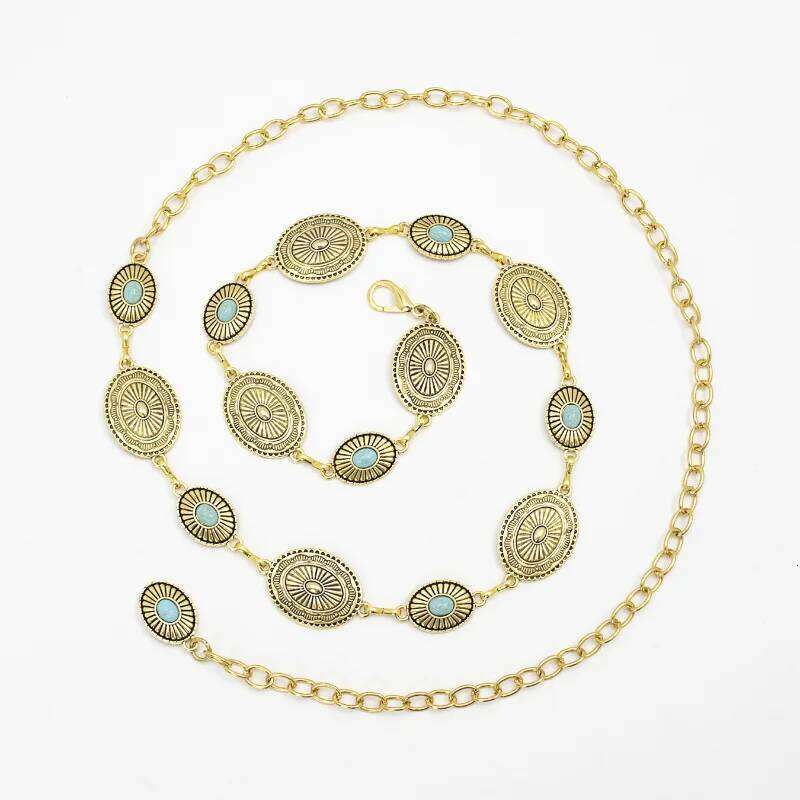 European American Cross Border Retro Linear Turquoise Waist Chain Sexy Slimming Versatile Belt Accessory For Dresses H260228