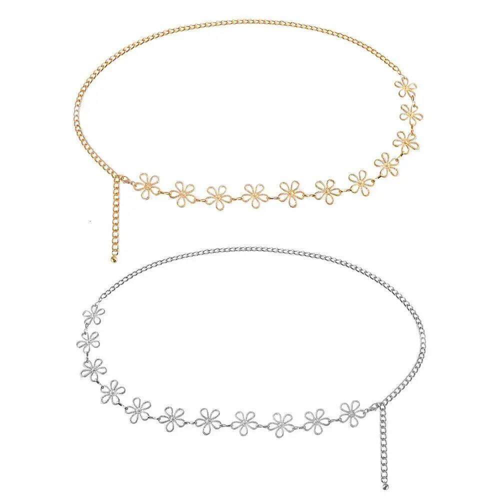 Fashion Flower Waist Y2K Adjustable Metal Belt Versatile Match Dress Decoration Chain Waistband Women H260228