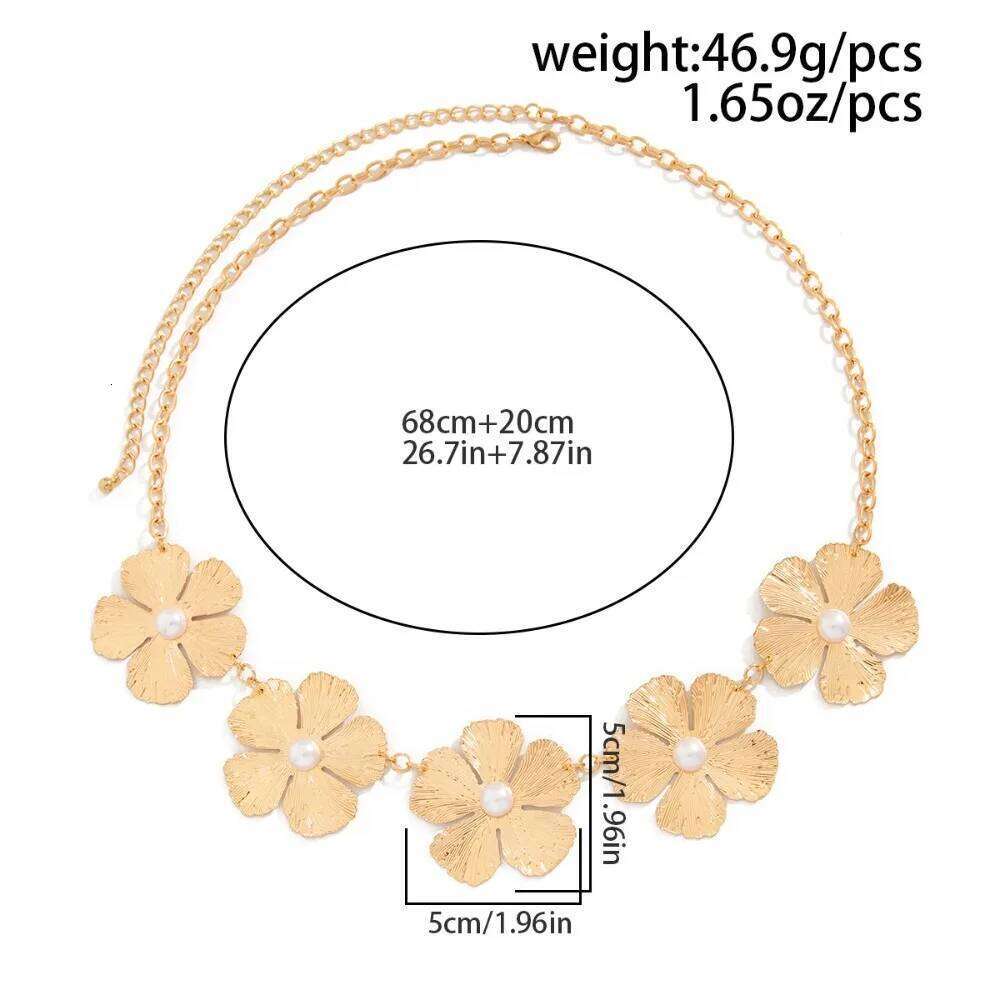 Charm Temperament Imitation Pearl Gold Color Flowers Waist Body Chain for Women Summer Beach Sexy Bikinis Jewelry H260228