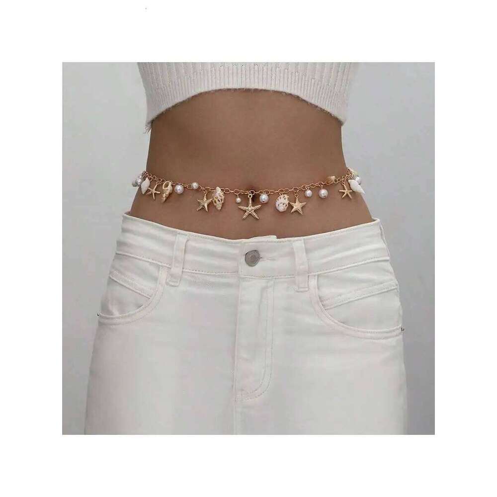 Waist chain, beach bohemian seashell, faux pearl, starfish, conch shell, women's European and American vacation fashion accessor H260228