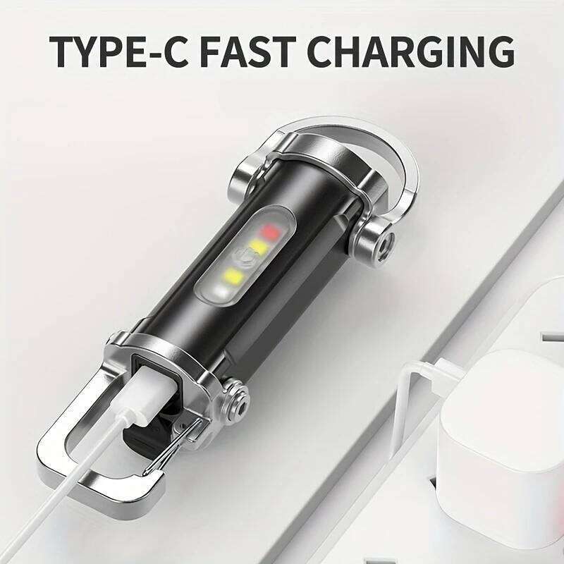 Mini Keychain Flashlight Rechargeable Pocket COB Working Outdoor Hook Emergency Warning Light for Camping Walking Hiking Z260301