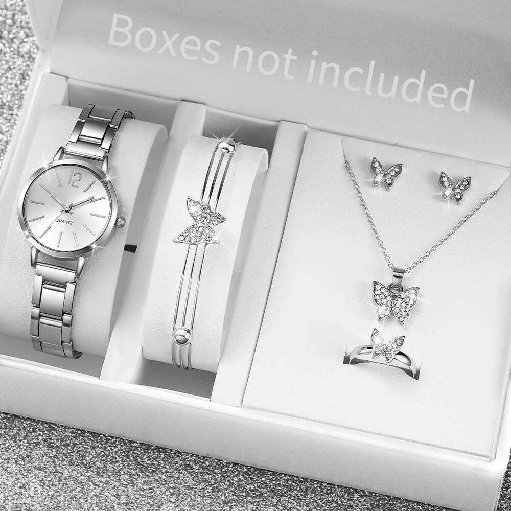 6PCS/Set Fashion es Luxury Analog Quartz for Women Rhinestone Jewelry Set Reloj Mujer Girls ClockWithout Box H260228