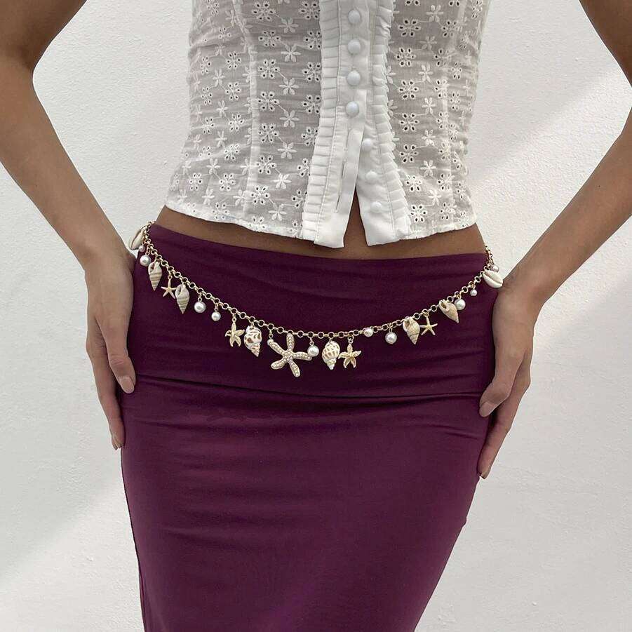 Lacteo Creative Bohemia Imitation Pearl Body Waist Chains for Women Conch Starfish Pendant Adjustable Summer Lady Sexy Jewelry H260228