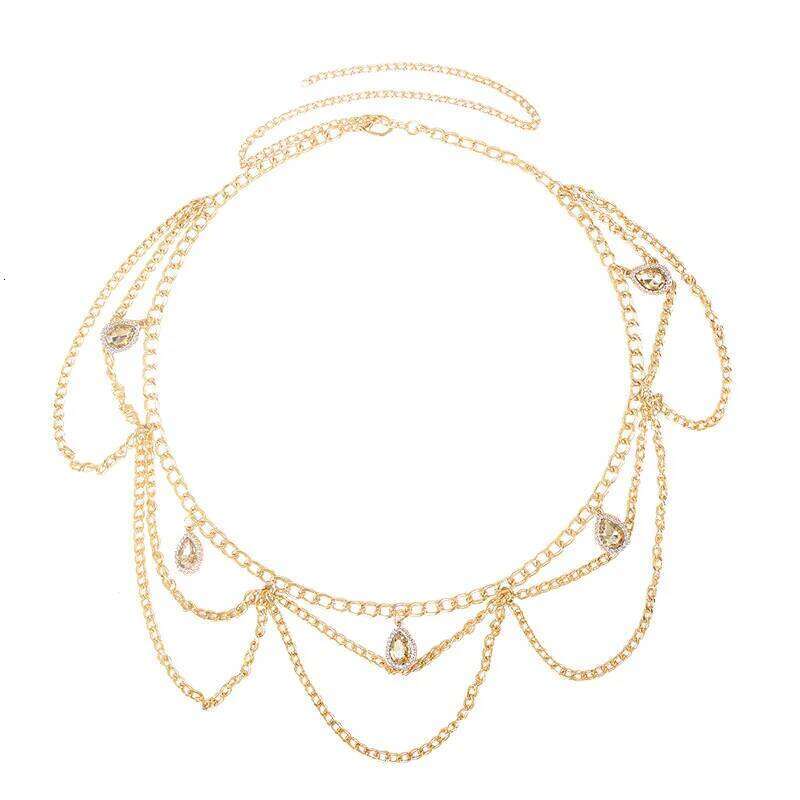 Light Luxury Multi-layer Retro Style Champagne Gemstone Pendant Waist Ladies' Body Chain Jewelry H260228