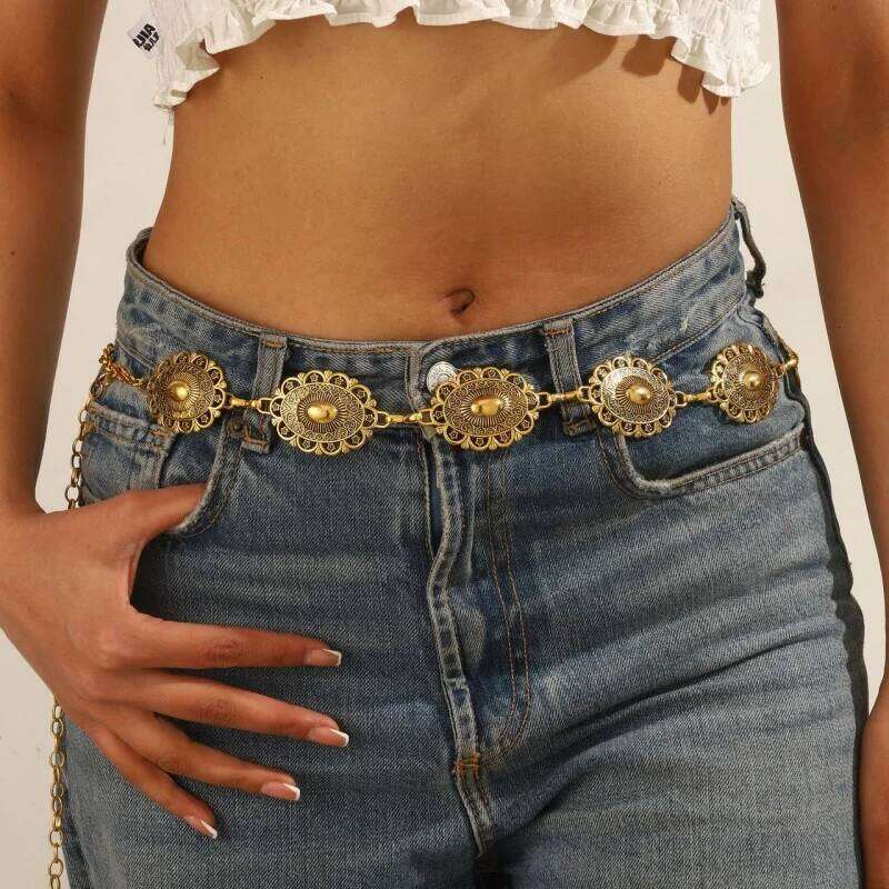 Boho Ethnic Style Retro Metal Sun Moon Waist for Women Fashion Versatile Dress Belt Belly Chain Body Jewelry Accessories H260228