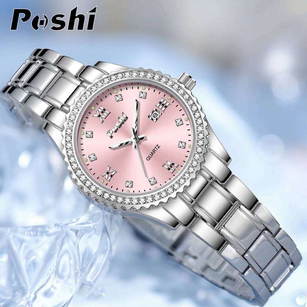 POSHI 990 Women Elegant Business Quartz Wrist Pink Dial Lady Casuan Dress With Date Display Original Clock H260228